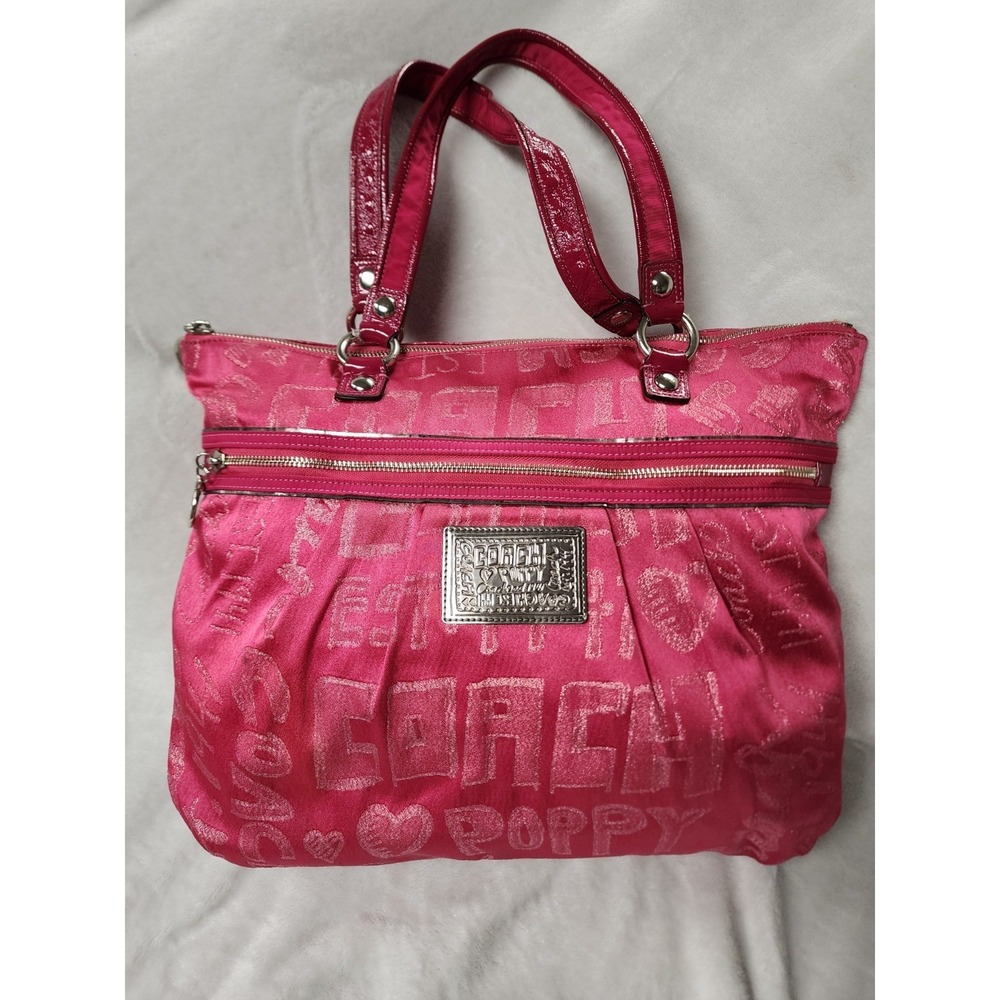 Coach Poppy Storypatch Hot Pink/Metallic Silver Glam Tote 15301 Limited Edition